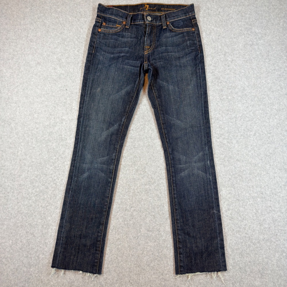 7 For All Mankind Jeans Womens 24 Blue Roxanne Slim Straight Raw Hem Dark Wash